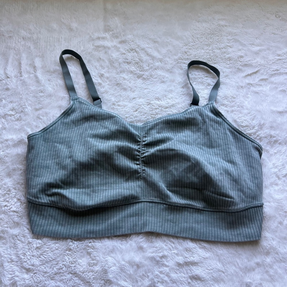 OFFLINE by Aerie Recharge Ribbed Ruched Bralette Sage Green Size XXL NWOT